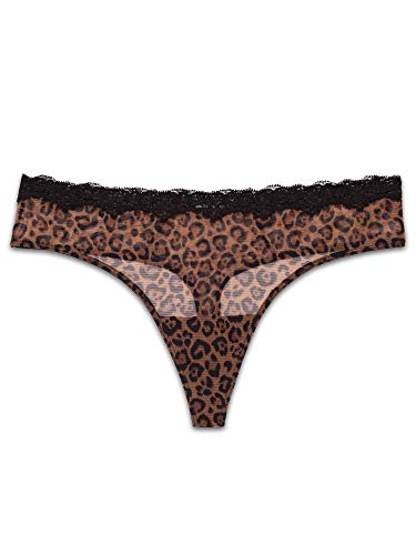 Smart & Sexy Women's Lace Trim & Mesh Panty 2 Packs Sexy Thongs & Cheeky Bikinis, Classic Leopard/Black Hue Thong, 10 #TOP6