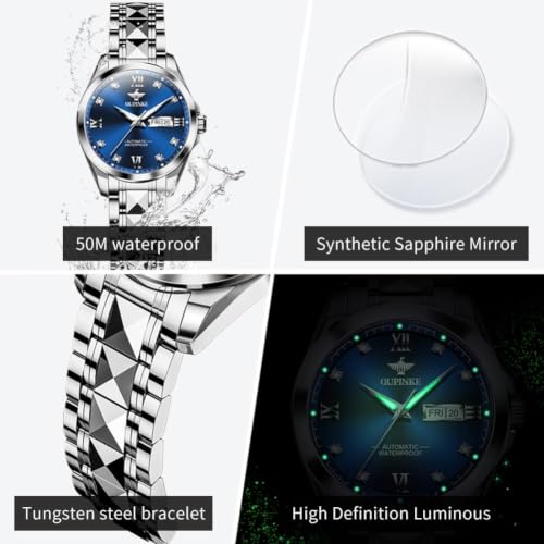 Image of OLEVS Automatic Womens Watch Mechanical Calendar Watches Diamond Fashion Waterproof Female Wrist Watch