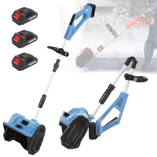 Pala da neve senza spazzole wireless, spazzatrice elettrica a spinta, pala da neve larga 32 cm, piccolo strumento per la pulizia della neve per uso domestico, stradale - 3 batterie,Blue