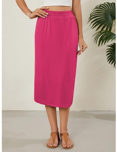 Image of Naggoo Midi Skirts for Women Summer Elastic High Waisted Basic Straight Skirt with Slit