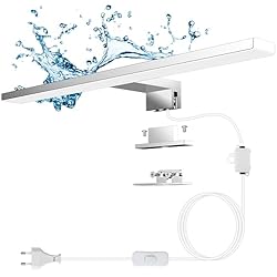 Lampara De Baño Con Interruptor Aourow Lampara Espejo Baño 10W,40CM 820LM Aplique Luz Espejo Baño con Cable Interruptor,Blanco frío 6500K Lámpara de Espejo Baño LED Resistente al Agua IP44 para baño y Armario con Espejo CLASE II