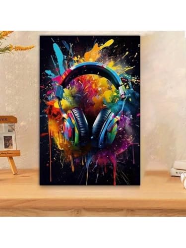 Toile graffiti avec casque audio 70x110 cm poster pop art pour salon