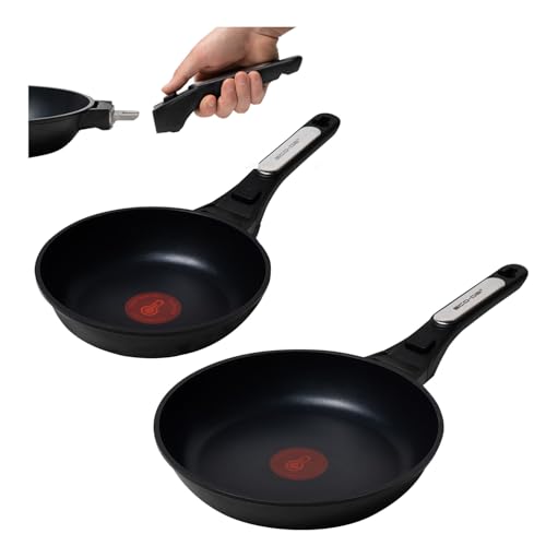 ECODE® Sartenes 20/28 cm con 2 Mango Extraible, Antiadherentes y Indicador de Temperatura Óptima - Aptas para Horno, Lavavajillas y Todas las Cocinas - Aluminio Fundido Inoxidable (20+28 cm)
