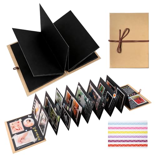 Album Fotos Acordeon, 28×21cm Libro de Recuerdos Plegable, Álbum de Fotos Scrapbook DIY, Hardcover Kraft Estilo Acordeón, Album Acordeon Picture para Regalos de Boda, Cumpleaños y Graduación ⭐