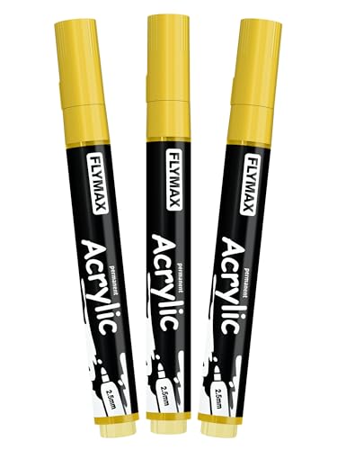 Pennarelli Paint Marker Giallo 2,5 mm – Pennarelli Permanenti Giallo Acrilici Marker Permanent Pen Acrylic, Media, Indelebili, Asciugatura rapida (confezione da 3)
