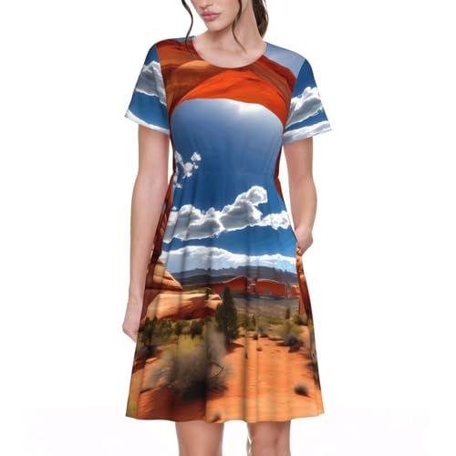 Robe d'été à manches courtes pour femme Arches National Park avec imprimé standard