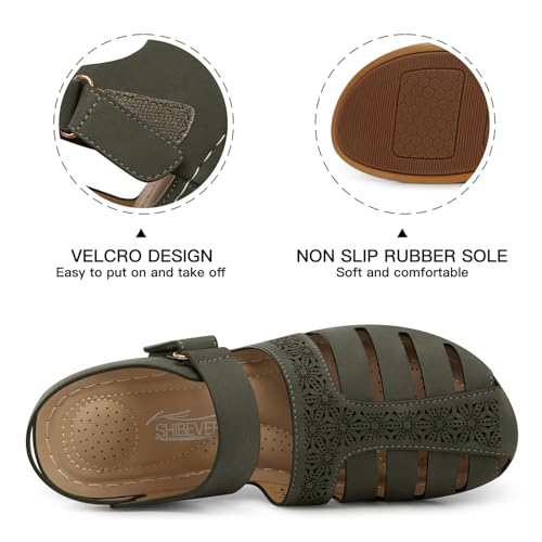 Image of SHIBEVER Wedge Sandals for Women Comfortable Closed Toe Dressy Summer Shoes | Comforta for 40% Enhanced Arch Support Fisherman - No Ankle Rubs for All-day Commutes Lightweight Casual Outdoor Shoes