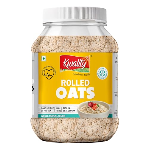 Image of Kwality Rolled Oats Jar 1kg | Wholegrain Oatmeal for Healthy Breakfast | High Fiber & Protein | Gluten-Free | No Added Sugar | Weight Management Friendly | Quick Cooking in 5-8 Minutes