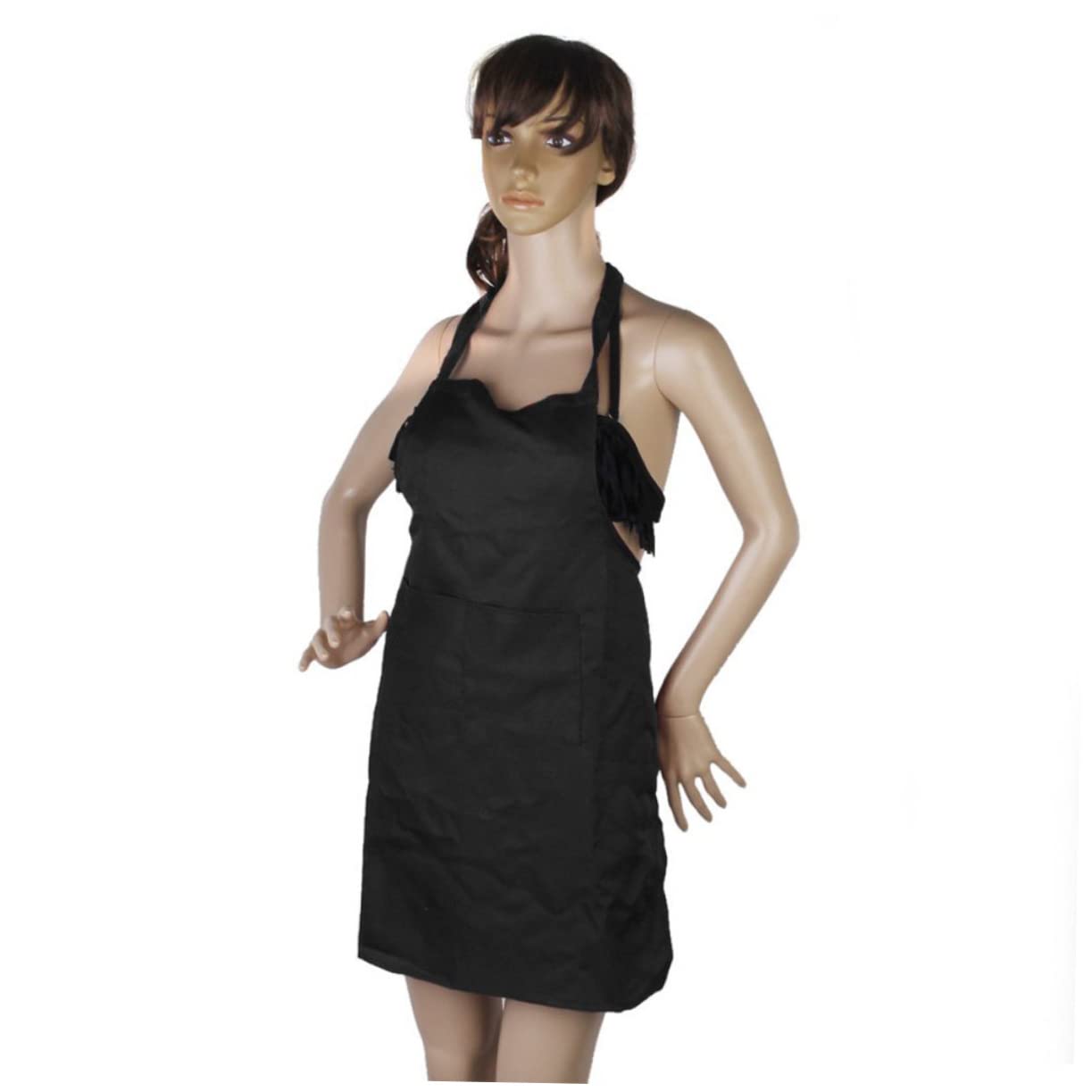 KICHOUSE Neck Restaurant Apron with Pockets Tool Cafe Hotel Use Black Polyester