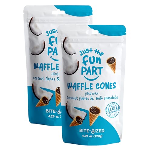Just The Fun Part Waffle Cones Filled with Coconut Flakes &amp; Milk Chocolate | Bite-Size Crispy Mini Waffle Cones | Filled With Premium Belgian Chocolate | Kosher | 4.23 Ounce [Pack of 2]