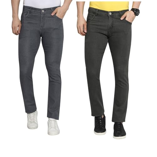 Image of DAIS Men's Stretchable Slim Fit Mid Rise Jeans, Pack of 2, (Combo of 2 Jeans)