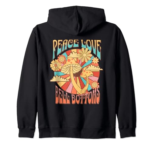 Peace BellBottoms Amore Groovy anni '70 Retro Vintage Hippie Felpa con Cappuccio