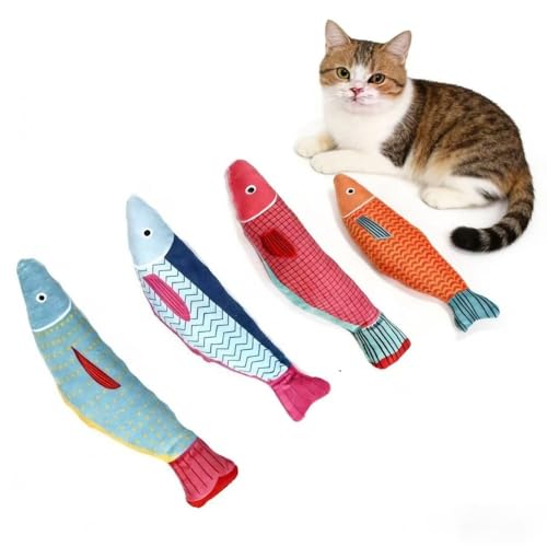 Image of RDCATBL 4 Pcs Fish Shaped Catnip Toys Crinkle Sound Cat Chew Toys for Teething Interactive Plush Toys for Indoor Cats Self Play Chew Sticks Bored Relief Perfect Cat Gift (4 Pcs Pack)