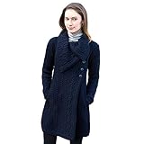Aran crafts Ladies 100% Irish Merino Wool Chunky Collar Buttoned Aran Coat by West End Knitwear...