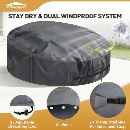 Khongoo Rund Sonneninsel Abdeckung, 190x90/50cm Sonneninsel Abdeckhaube, 420D Oxford Schutzhülle Gartenliege Wasserdicht, UV-Schutz vor Ausbleichen, Reißfest, Grau
