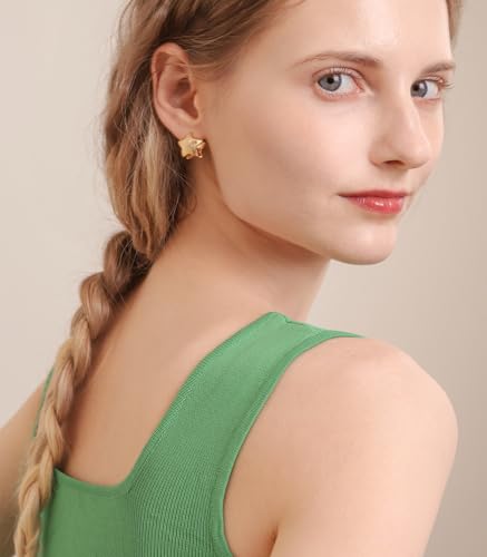 OZEL - Star Earrings for Women -14K Gold, White Gold Plated - Made in KOREA - Unique Star Reversible Huggie Gold Earrings3