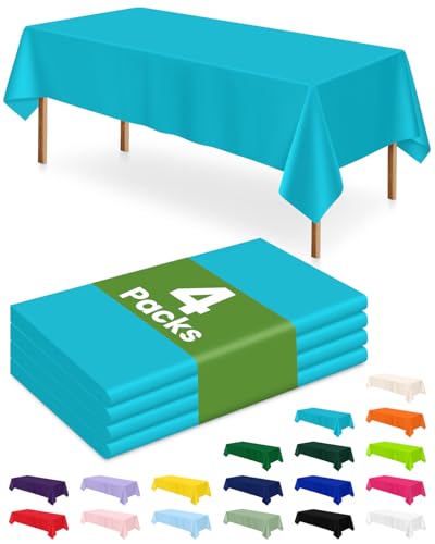 Image of LANLISA 4 Pack Teal Plastic Tablecloth Disposable, 54 x 108 Inch