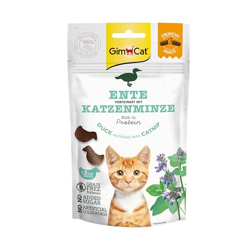 GimCat Crunchy Snacks Canard avec Herbe à Chat – Friandise pour Chat croustillante et Riche en protéines – 1 Sachet (1 x 50 g)