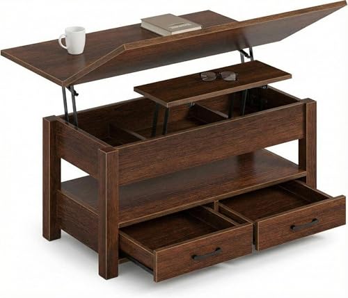 Black Lift Top Coffee Table with Storage, Multi-Function Convertible Coffee