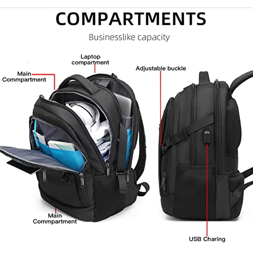 Image of DUSLANG Travel Work Laptop Backpack With USB Charging Charger Port Fits 15.6 Inch Notebook Business Anti Theft College Computer Bag Back Pack for Women Men with Rain Cover - Black