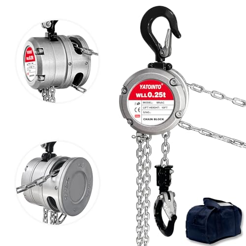 YATOINTO Aluminum Hand Chain Hoist-1/4 Ton(550Lbs) Capacity Manual Chain Fall Hoist |Chain Block 10FT Lifting Height with 2 Heavy Duty Hooks|Industrial Steel Structure for Mechanical(360° Rotatable)