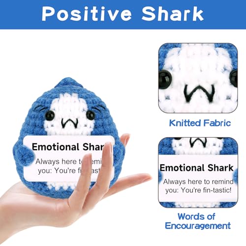 Image of Hoedia Positive Shark Emotional Support Gifts: Crochet Dolls Friend Birthday Gifts for Women Sister Coworkers College Students - Cheer Up Cute Funny Knitted Shark Blue Decorations