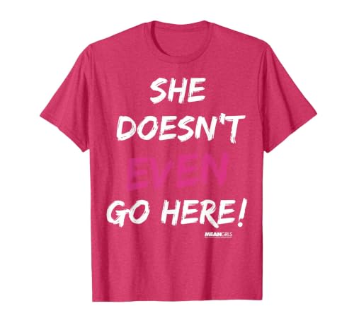Mean Girls She Doesn't Even Go Here Pink Accent T-Shirt, Men, Red Heather, Medium