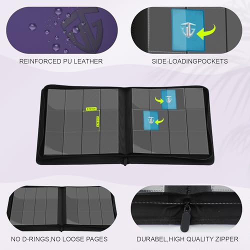 Image of 12 Pockets Trading Card Zipper Binder for 720 Cards| Secure Side Loading Pockets | Trading Card Album Folder | Compatible with YuGiOh, MTG,Sports Cards (Purple 12)