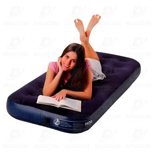 Colchão Inflável Solteiro Suporta 100Kg Inflador Embutido Kit Reparo Válvula Esvaziamento Rápido Con