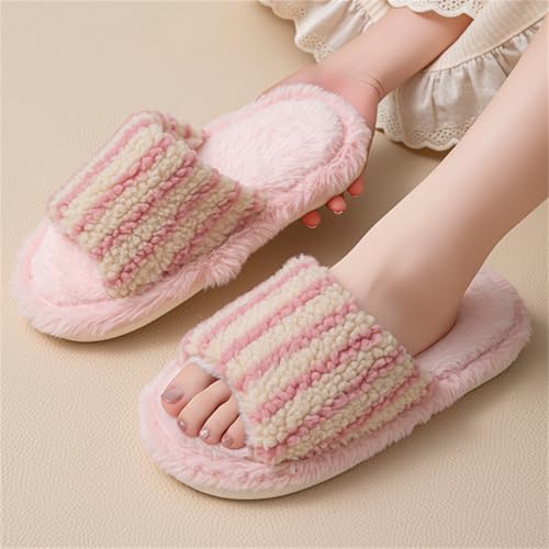 Striped House Slippers, Warm Cozy Plush Non-Slip Slippers, Comfy House/Home Shoes, Women4