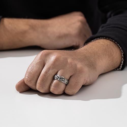Gothic Skull Ring For Men in 925 Sterling Silver, Vintage Gothic Jewelry For Men; Boyfriend - Dad - Husband, Punk Oxidized Silver Band, Handcrafted Biker Mens Ring with Demon, Gifts For Him3