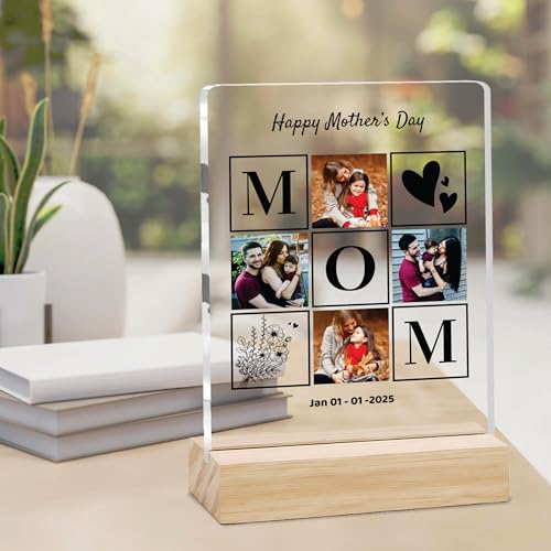 Image of Giftplease Customized Photo Frame With Wooden Stand | Personalised Printed Photo & Text Frame | Gift For Mom | Birthday | Mother's Day | (Transparent, 6x8 Inches, Tabletop) m 03
