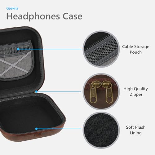 Image of Geekria Shield Headphones Case Compatible with Sony WH-1000XM5, Bose QC Ultra II, Skullcandy Crusher ANC 2 and More, Replacement Hard Shell Travel Carrying Bag with Cable Storage (Brown)