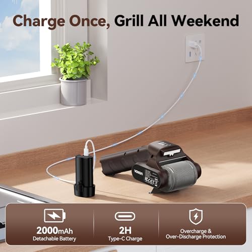 VOXON Electric Grill Brush, 3-Speed 770RPM Electric Grill Cleaner with LED Light, Long Runtime Rechargeable Outdoor BBQ Brush, Removable Stainless Steel Roller for Most Grates — view 6