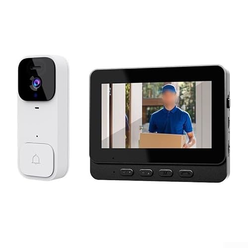 Sonnette de porte sans fil, interphone vidéo intelligent avec grand écran de 10,9 cm, interphone bidirectionnel, moniteur vidéo HD (blanc)
