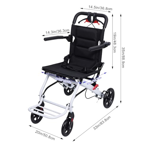13LBS Transport Wheelchair Lightweight Foldable,Wheelchairs for Adults with Flip-up Armrest,Large Tires,Safety Belt&Shockproof Spring,Portable Wheelchair,Ideal for Seniors & Travel (White) (White, M)