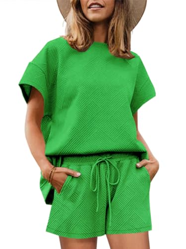 Image of UNCLECAT Womens 2 Piece Lounge Sets Short Sleeve Tops and Shorts Travel Outfits Pajama Set with Pockets