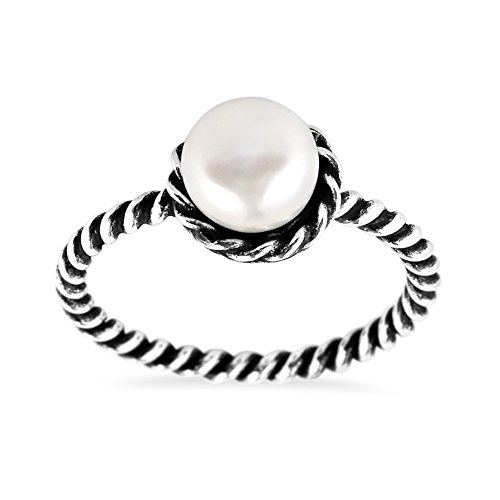 AeraVida Sweet Cultured Freshwater White Pearl Band Twist .925 Sterling Silver Ring - Main Image