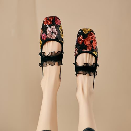 Mesh Mary Jane Ballet Flats Women Sequins Flower Square Toe Flats Ladies Comfortable Embroidered Slip on Soft Ballerina Shoes4