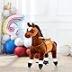 PONYEEHAW Reitpferd für Kinder ab 3 mit Rollen, Horse Toy Ride, Spielpferd zum Reiten Stehpferd Groß aus Metall und Plüsch Pferde Spielzeug zum Reiten mit Schabracke und Zaumzeug (Braun, Klein)