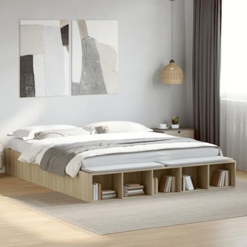 vidaXL Estructura de Cama Madera de ingeniería Roble Sonoma 200x200 cm, armazón de Cama, Cama, Cama Doble, armazones de Cama, Base de Cama