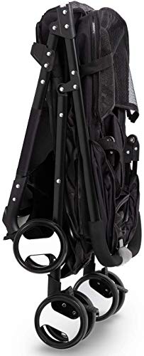 Paws & Pals Dog Stroller Easy to Walk Folding Travel Carriage for Pets & Cats with Detachable Carrier - Black - Image 8
