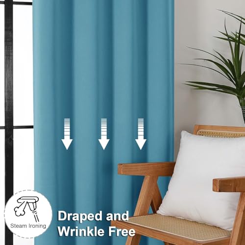 Image of Simplebrand Ava Turquoise Short Blackout Curtains for Bedroom 54 Inches Long 2 Panels Set, Solid Thermal Insulated, Energy Saving Window Treatment Curtains Blackout Drapes, W40 x L54 Inch, Turquoise