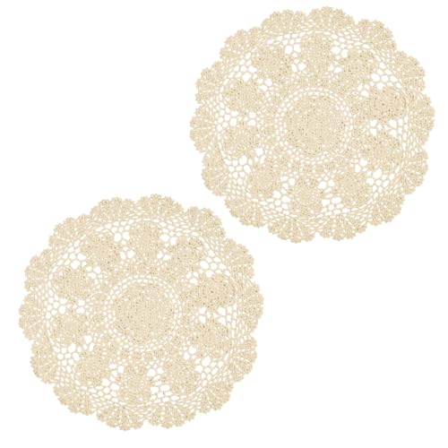 Phantomon Lace Doilies Crochet Cloth Table Placemat Handmade Round Coasters Rosary Doily, 100% Cotton Pack of 2, 15 inch (40cm x 40cm)