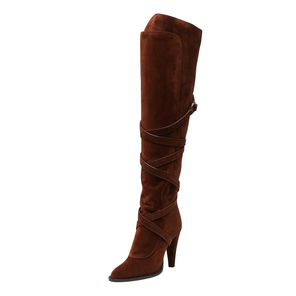 FSJ Women Elegant Over-the-Knee Boots Suede Slouchy Cross Straps High Stiletto Heel Fall Winter Date Nightclub Shoes Size
