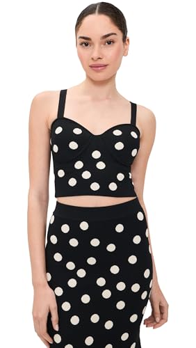 L'AGENCE Women's Tula Polka-Dot Knit Bra Top, Black/Ecru Polka Dot, XL