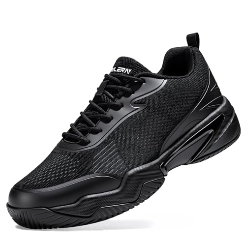FENLERN Tennis Shoes Men Wide Non-Slip Durable Breathable Pickleball Racquetball Shoes Arch Support Athletic Court Shoes Running Walking Sneakers(10 Men,Black)