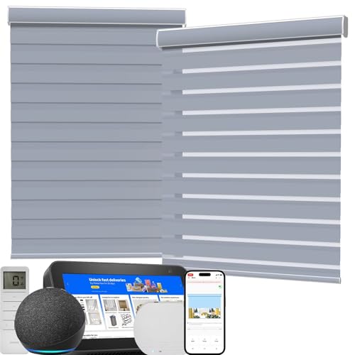 Smart Zebra Blinds for Indoor Windows, Dual LayerSheer Blinds 70% Blackout Zebra Shades, Light Filtering Window Treatments Privacy Light Control Day Night Blinds Gray?Size27 W*48