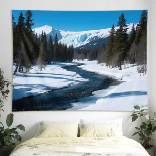Tapisserie murale forêt enneigée grand format paysage montagne poster mural 150x200
