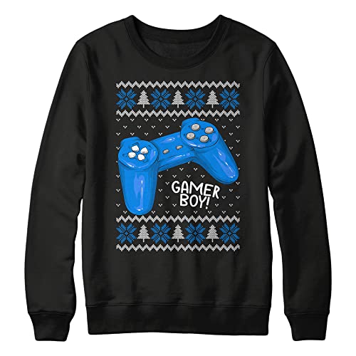 Image of Purple Print House Kids Gamer Boy Christmas Sweater Video Game Parody Jumper Xmas Sweatshirt for Boys, 5-6 Years, Black